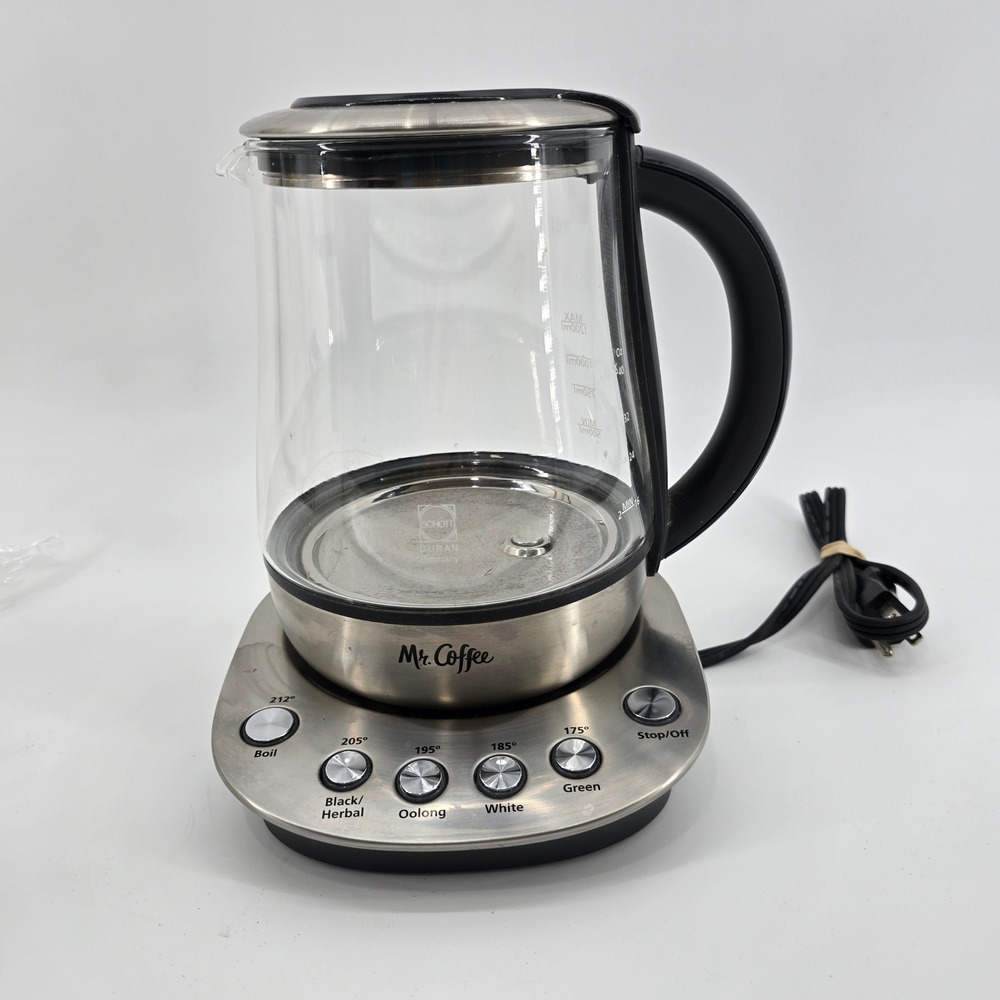 Mr. Coffee Electric Tea Kettle Schott Duran Glass Silver 1.2L 5 Cup